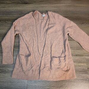 American Eagle Womens L Cardigan Pink Open Front Lace Up Back Pockets Soft Knit